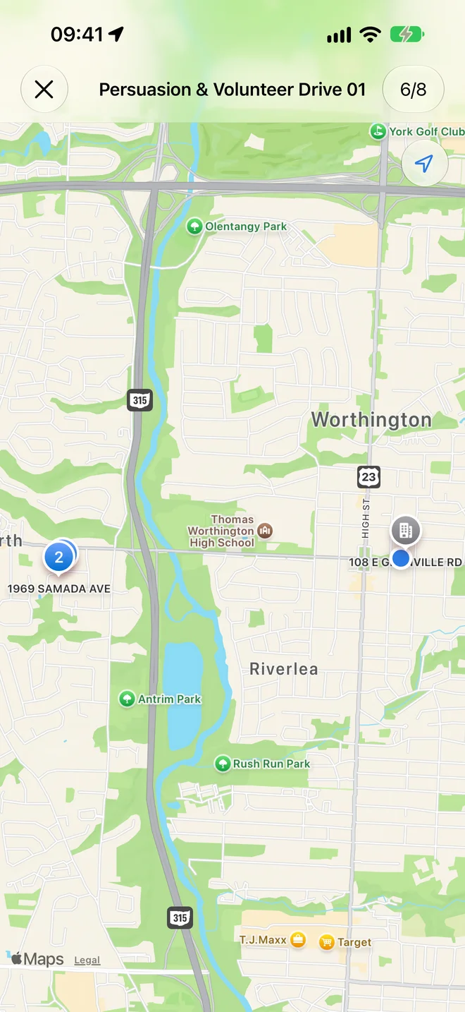 The canvassing map in Hubble Mobile on iPhone