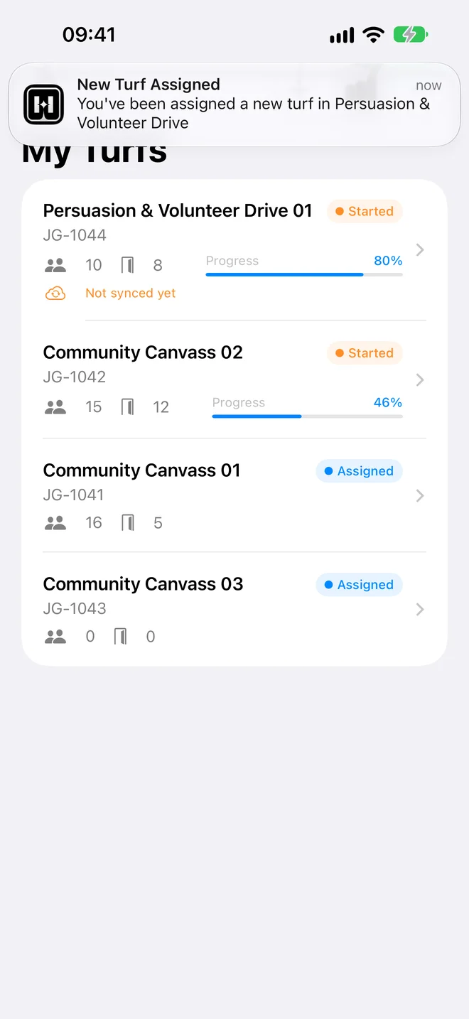 A turf assignment notification from Hubble Mobile