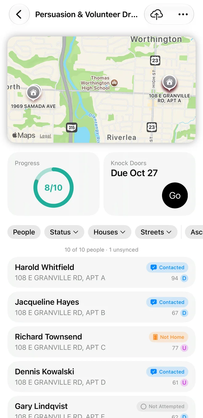 A turf's walk list in Hubble Mobile