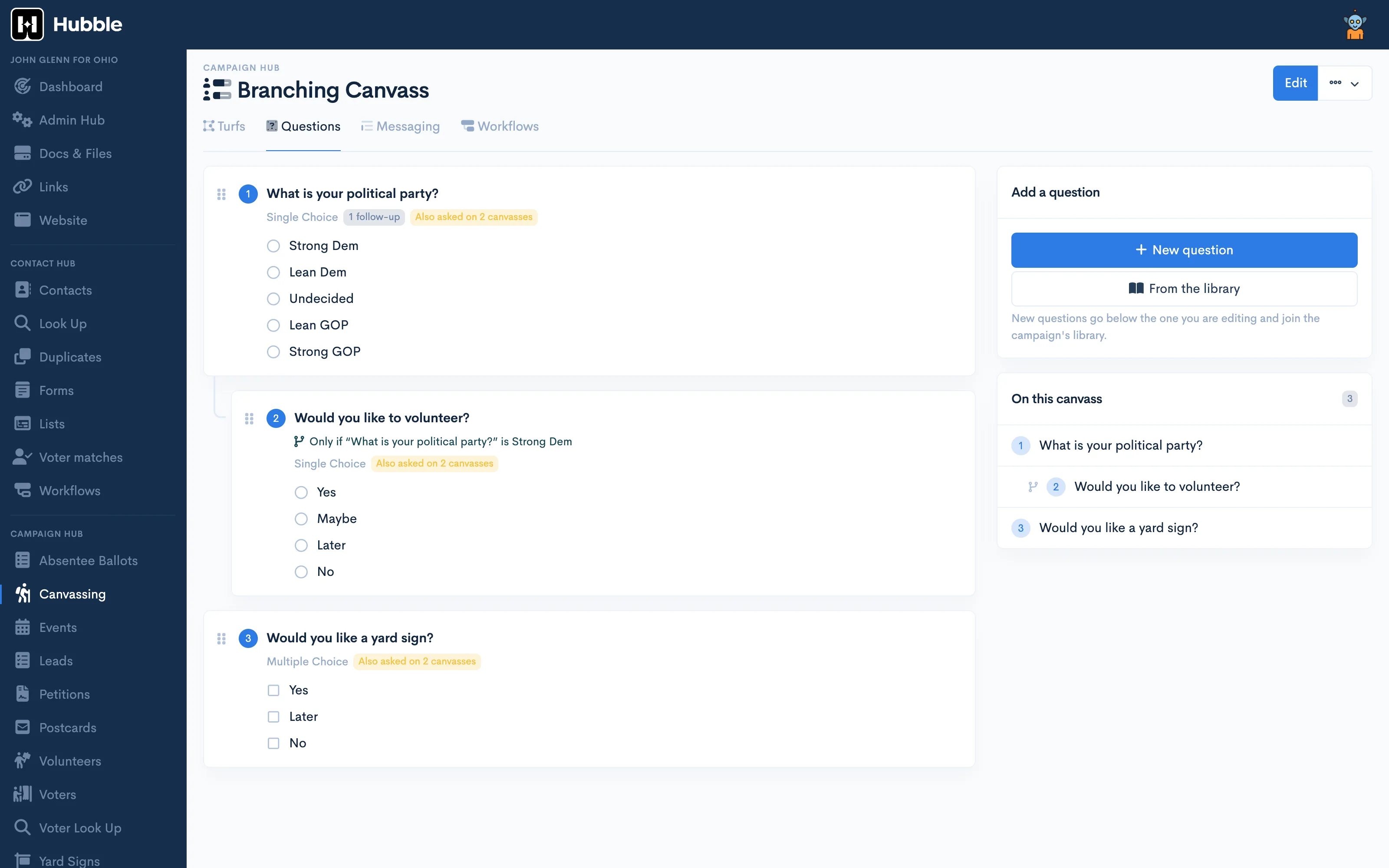 Building a canvass script with follow-up questions in Hubble