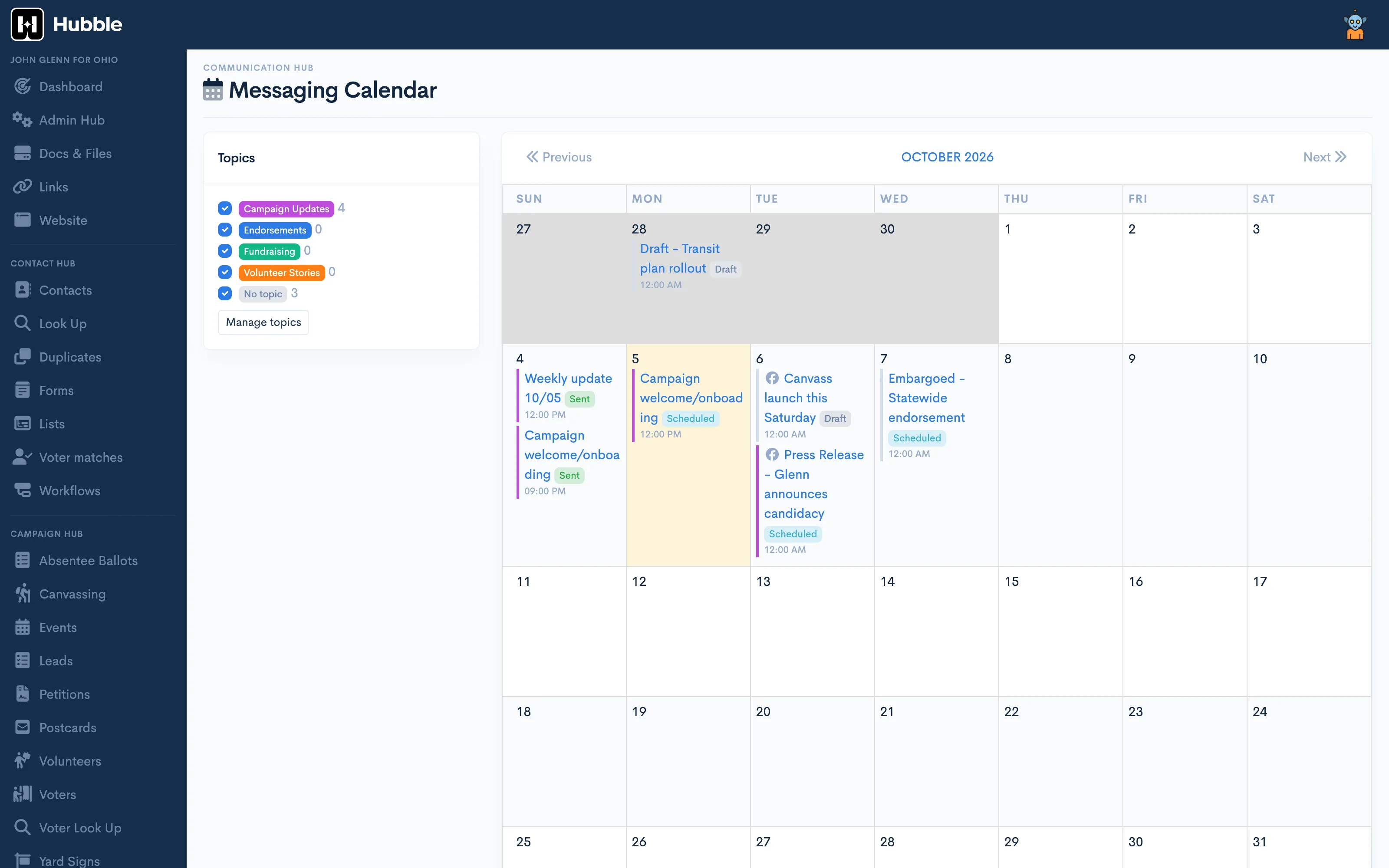 The Messaging Calendar in Hubble